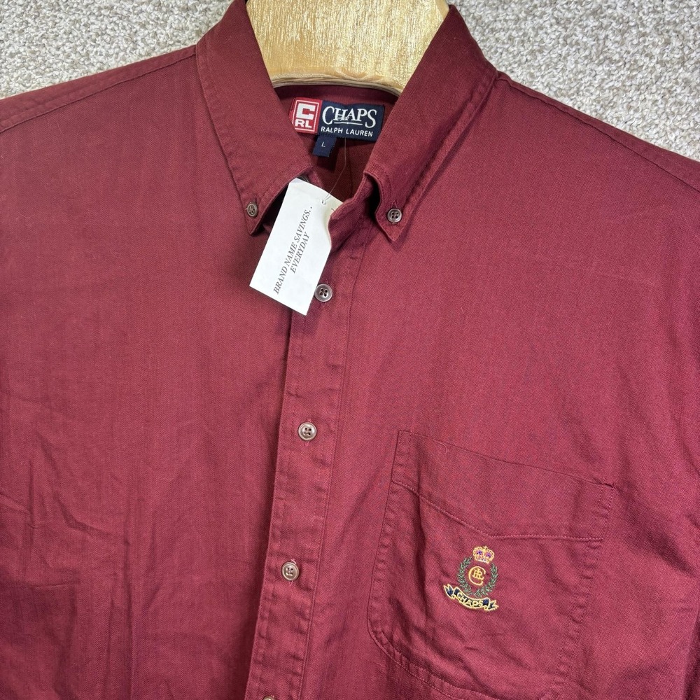 NWT Chaps Ralph Lauren Shirt Mens Large Red Solid Long Sleeve Button Down Casual